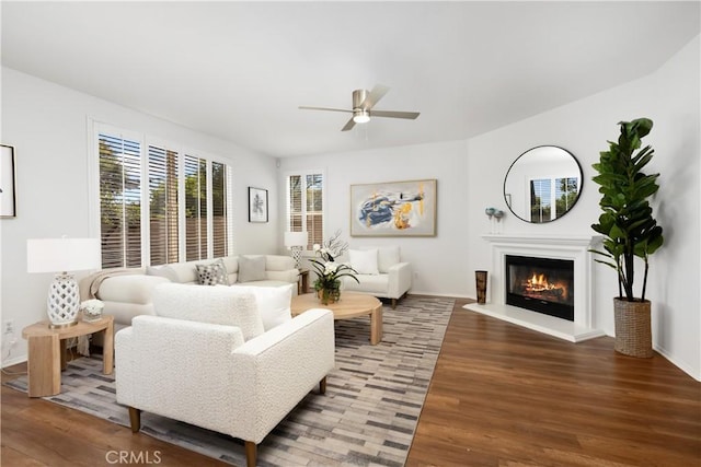 154 Fernpine Ln, Pomona, CA 91767 - living room featuring a ceiling fan, wood finished floors, and a glass covered fireplace
