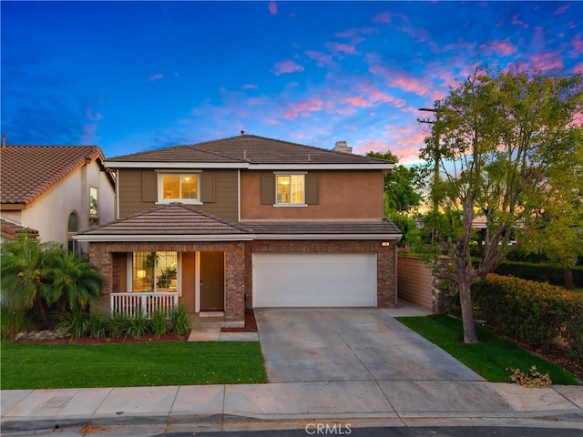 154 Fernpine Ln, Pomona, CA 91767 - traditional-style home with covered porch, a garage, concrete driveway, and a front yard