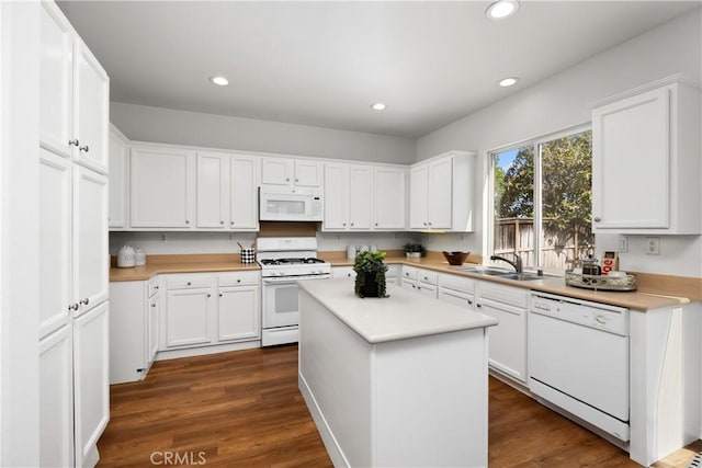 154 Fernpine Ln, Pomona, CA 91767 - kitchen featuring white appliances, light countertops, white cabinets, and recessed lighting