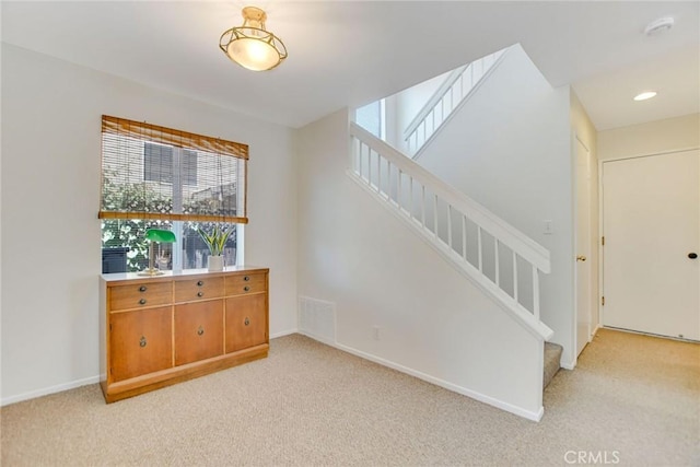 30747 Loma Linda Rd, Temecula, CA 92592 - empty room featuring light carpet, stairs, and a smoke detector