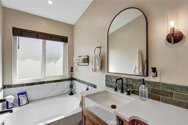 2000 San Antonio Dr, Corona, Corona, CA 92882 - bathroom featuring vanity, a garden tub, and recessed lighting