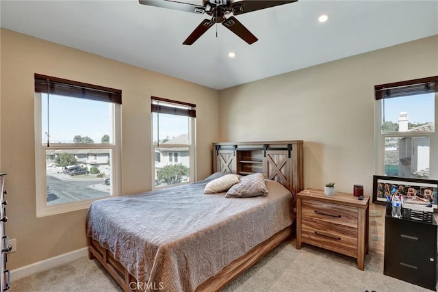 2000 San Antonio Dr, Corona, Corona, CA 92882 - bedroom featuring light carpet, recessed lighting, and a ceiling fan