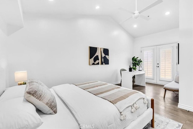33554 Halyard Dr, Dana Point, CA 92629 - bedroom with access to exterior, wood finished floors, recessed lighting, ceiling fan, and french doors