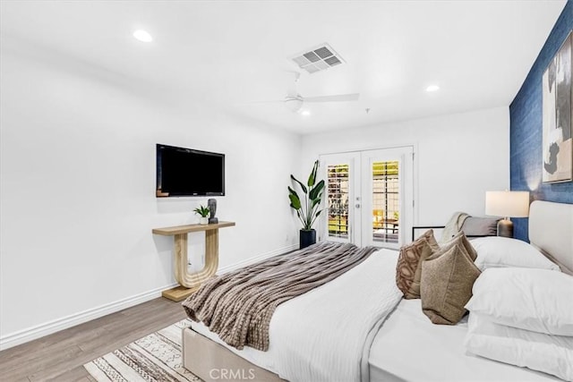 33554 Halyard Dr, Dana Point, CA 92629 - bedroom featuring french doors, access to outside, wood finished floors, recessed lighting, and a ceiling fan