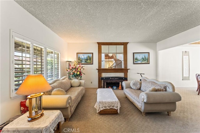 1825 Calle Madrid, Rowland Heights, CA 91748 - carpeted living area featuring a textured ceiling