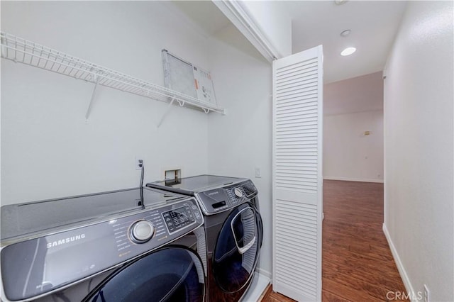 2245 Chaffee St, Fullerton, CA 92833 - washroom with independent washer and dryer, wood finished floors, and recessed lighting