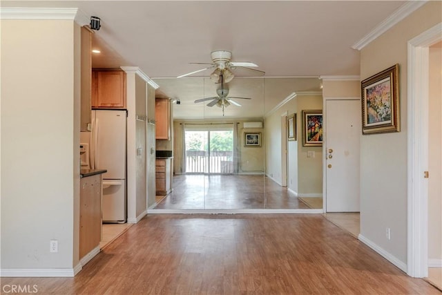 1620 Neil Armstrong St Unit 306, Montebello, CA 90640 - unfurnished living room with ceiling fan, crown molding, and light wood-type flooring