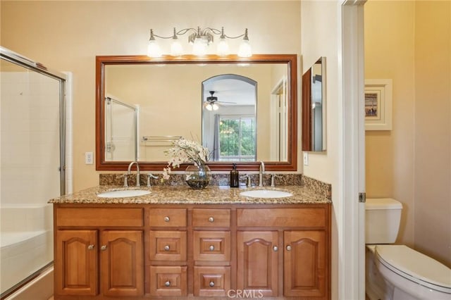 15 Ardmore, Irvine, CA 92602 - full bath with double vanity, an enclosed shower, and ceiling fan