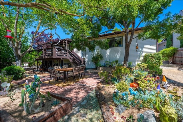 1024 Rachel Ln, Paso Robles, CA 93446 - back of house featuring a wooden deck, a patio area, stairway, and outdoor dining area