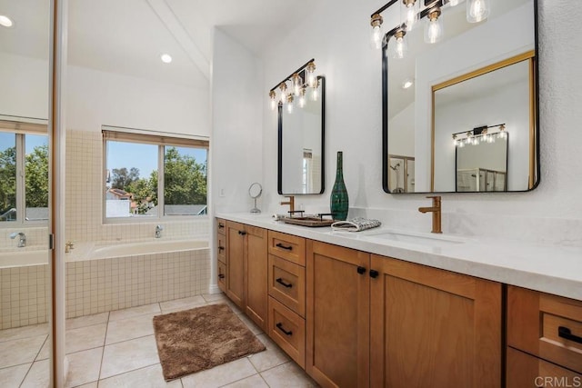 2270 Ritter Pl, Escondido, CA 92029 - full bath featuring double vanity, a bath, and tile patterned floors