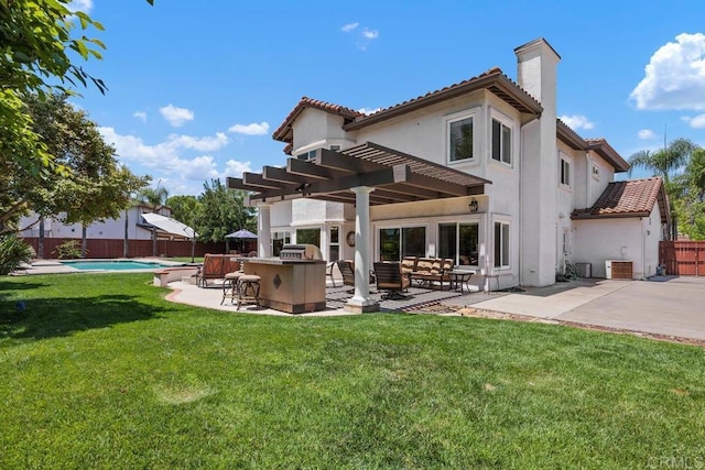 2270 Ritter Pl, Escondido, CA 92029 - back of house with a fenced backyard, a pergola, stucco siding, a tiled roof, and a patio
