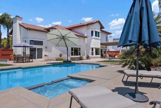 2270 Ritter Pl, Escondido, CA 92029 - view of swimming pool with a patio area, outdoor dining area, and a pool with connected hot tub