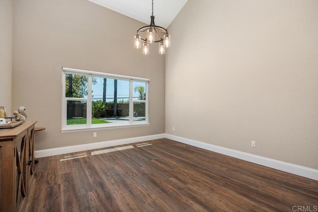 2270 Ritter Pl, Escondido, CA 92029 - spare room featuring a chandelier, dark wood-style floors, and high vaulted ceiling