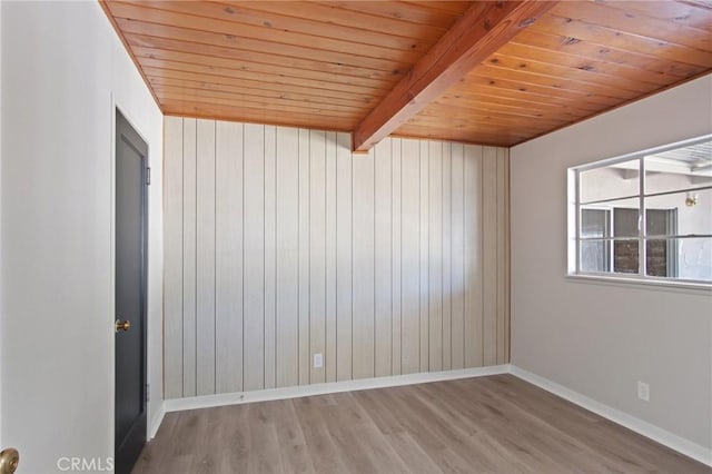 1625 Rose Ave, Merced, CA 95341 - empty room featuring a wooden ceiling with exposed beams, wood finished floors, and wood walls