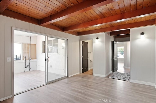 1625 Rose Ave, Merced, CA 95341 - unfurnished room featuring light wood-style flooring and a wood ceiling with exposed beams