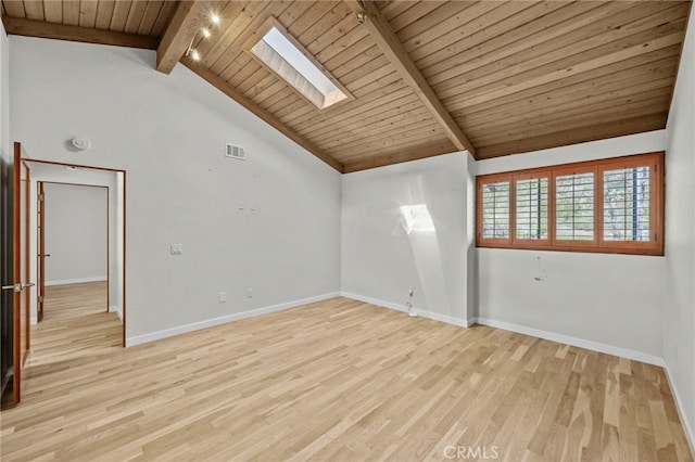 4 Woodhaven, Laguna Niguel, CA 92677 - unfurnished room with wood ceiling, a skylight, and light wood-style floors