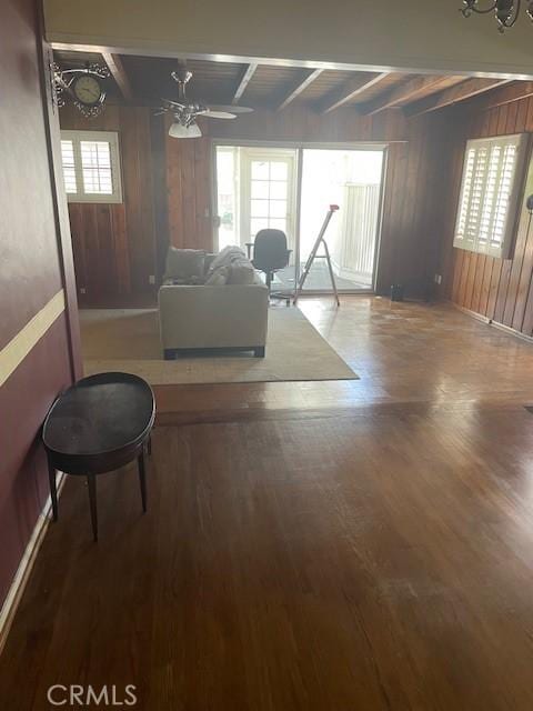 602 N Griffith Park Dr, Burbank, CA 91506 - living area with wooden walls, beamed ceiling, and wood finished floors