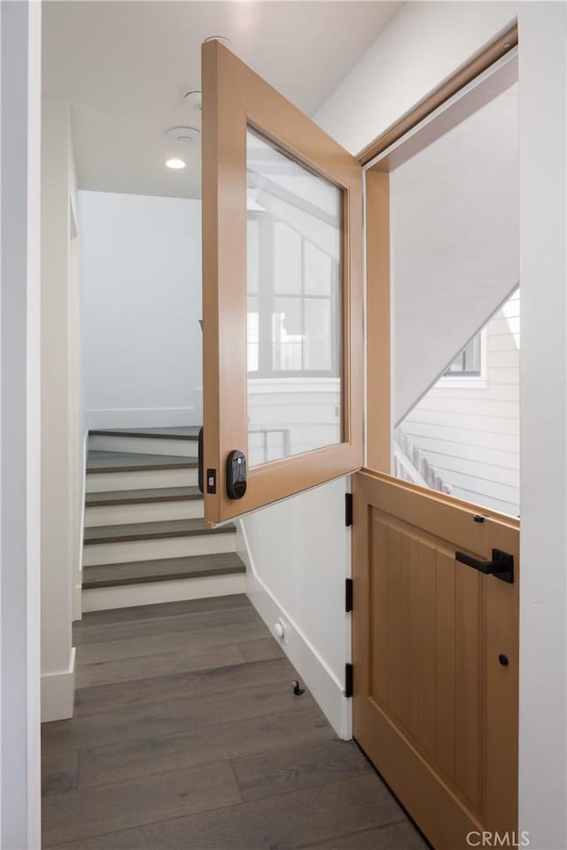 7141/2 Iris Ave, Newport Beach, CA 92625 - stairs featuring wood finished floors and recessed lighting