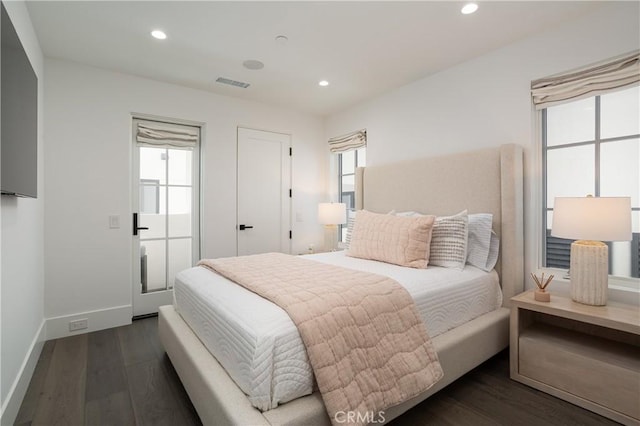 7141/2 Iris Ave, Newport Beach, CA 92625 - bedroom featuring dark wood finished floors, multiple windows, and recessed lighting