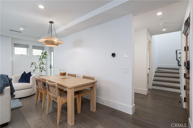 7141/2 Iris Ave, Newport Beach, CA 92625 - dining room with wood finished floors, stairway, and recessed lighting