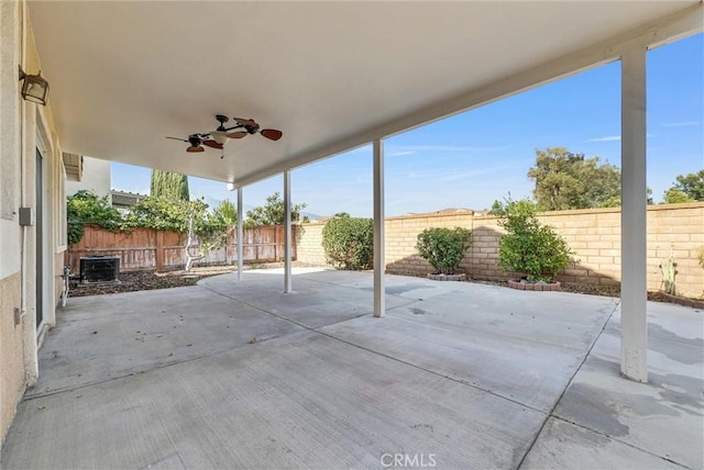 8305 Highridge Pl, Rancho Cucamonga, CA 91730 - fenced backyard with a ceiling fan and a patio area
