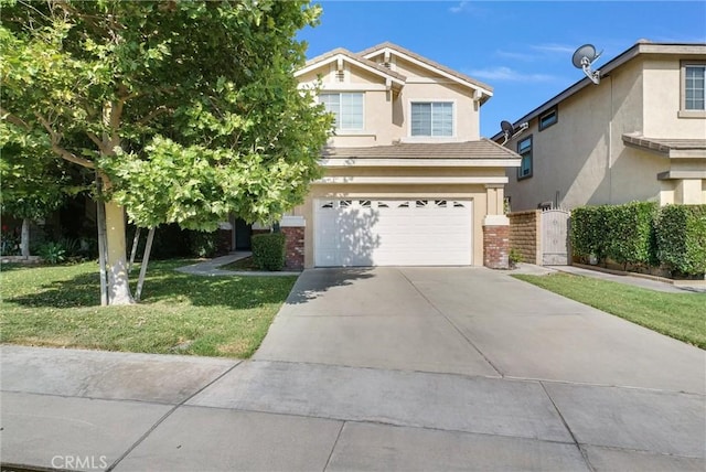 8305 Highridge Pl, Rancho Cucamonga, CA 91730 - view of front of house with an attached garage, concrete driveway, stucco siding, and a front yard