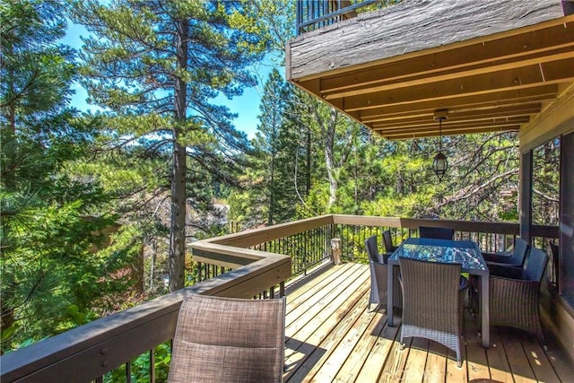 27657 Peninsula Dr, Lake Arrowhead, CA 92352 - wooden deck featuring outdoor dining area