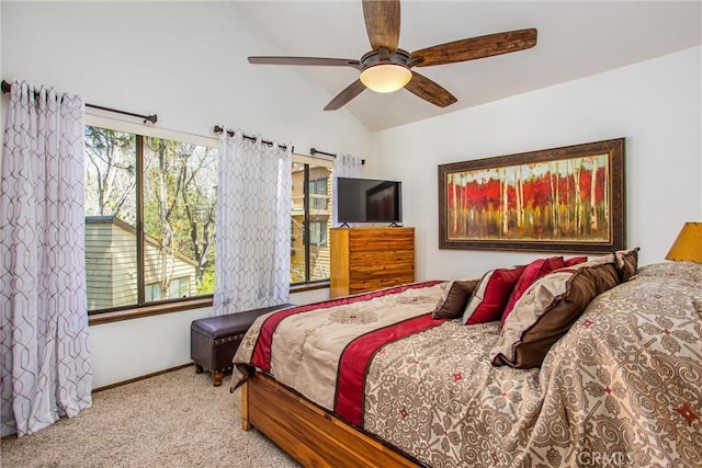 27657 Peninsula Dr, Lake Arrowhead, CA 92352 - carpeted bedroom featuring lofted ceiling and ceiling fan