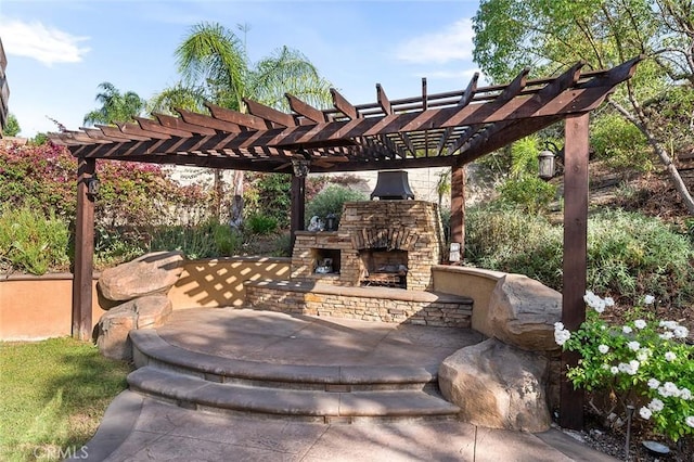 464 Appleby St, Corona, CA 92881 - view of patio / terrace with an outdoor stone fireplace and a pergola