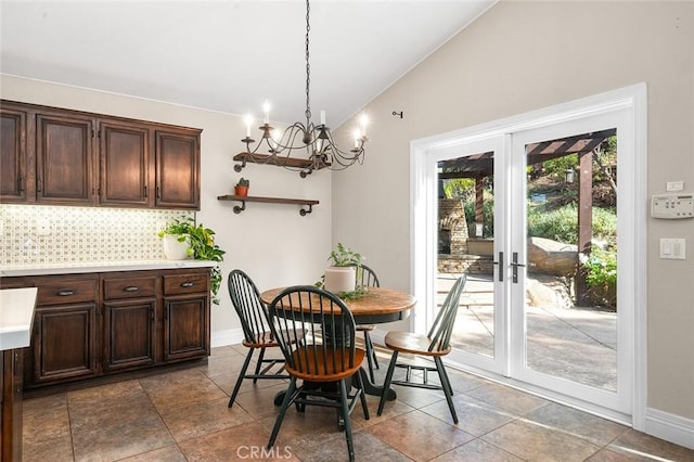 464 Appleby St, Corona, CA 92881 - dining area featuring vaulted ceiling, french doors, and a chandelier