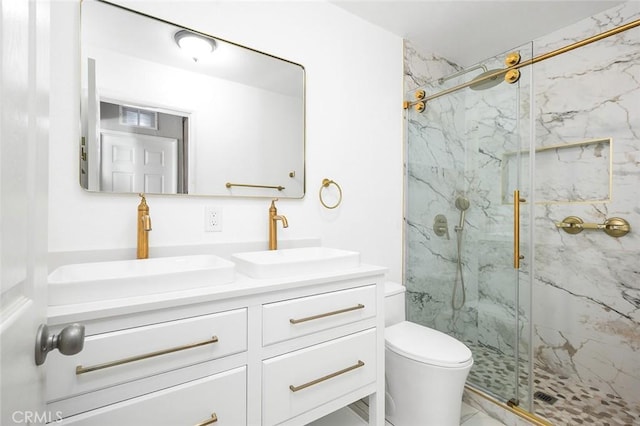 464 Appleby St, Corona, CA 92881 - full bath featuring a marble finish shower, double vanity, and marble finish flooring