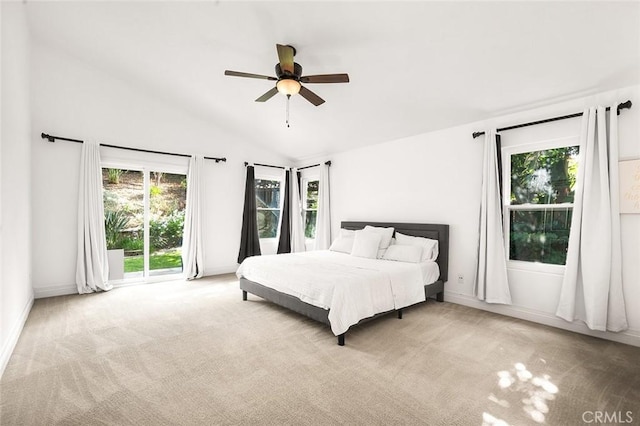 464 Appleby St, Corona, CA 92881 - bedroom featuring multiple windows, carpet, vaulted ceiling, ceiling fan, and access to exterior