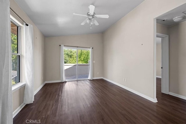 7100 Navajoa Ave, Atascadero, CA 93422 - unfurnished room featuring wood finished floors, lofted ceiling, and ceiling fan