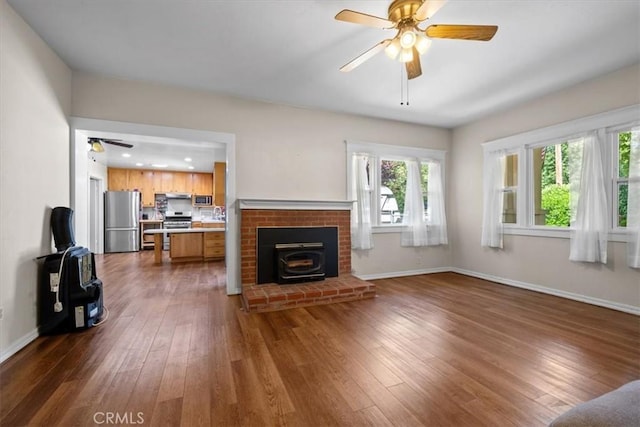 7100 Navajoa Ave, Atascadero, CA 93422 - unfurnished living room with ceiling fan, dark wood-type flooring, and recessed lighting
