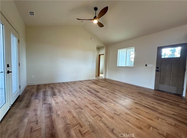 5980 Crestmoor Dr, Paradise, CA 95969 - entrance foyer with ceiling fan, lofted ceiling, and wood finished floors