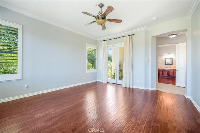 2507 Round Meadow Ct, Fallbrook, CA 92028 - spare room with hardwood / wood-style flooring, ceiling fan, ornamental molding, and a smoke detector