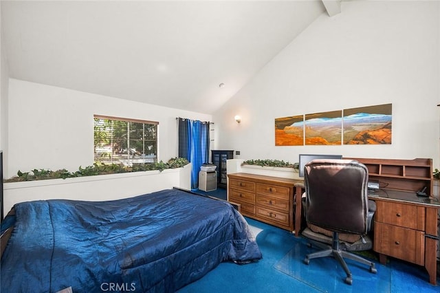 12555 Euclid St Unit 2, Garden Grove, CA 92840 - bedroom featuring high vaulted ceiling, an office area, dark carpet, and beamed ceiling
