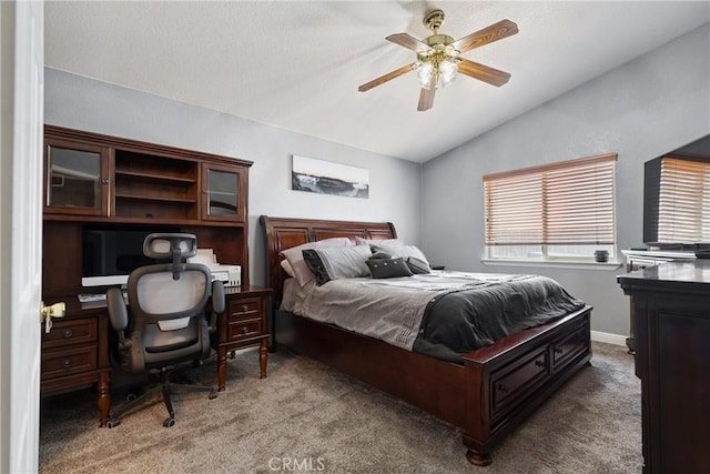 3312 Poplar St, Rosamond, CA 93560 - carpeted bedroom featuring lofted ceiling, a ceiling fan, and a desk