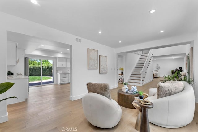 9500 Texhoma Ave, Northridge, CA 91325 - living area with recessed lighting, stairs, and light wood finished floors