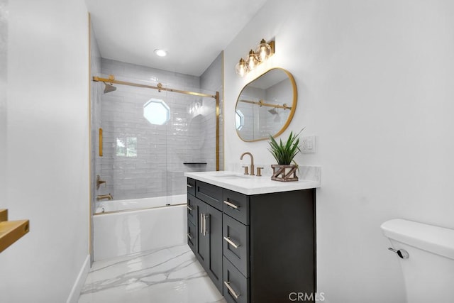 9500 Texhoma Ave, Northridge, CA 91325 - bathroom featuring vanity, shower / bath combination with glass door, and marble finish flooring