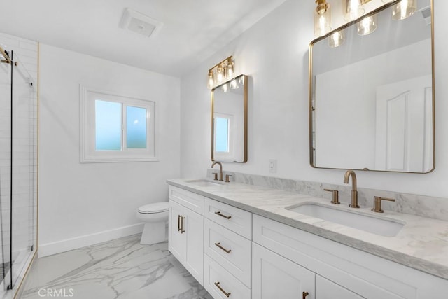 9500 Texhoma Ave, Northridge, CA 91325 - bathroom with double vanity, marble finish floors, and a stall shower