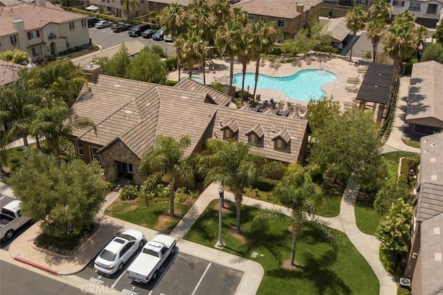28440 Casselman Ln Unit 361, Saugus, CA 91350 - aerial perspective of suburban area featuring a pool