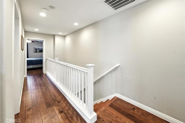 28440 Casselman Ln Unit 361, Saugus, CA 91350 - hall featuring an upstairs landing, wood-type flooring, and recessed lighting
