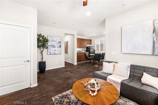 11810 Sanderling Way, Jurupa Valley, CA 91752 - living area with dark wood-type flooring, a ceiling fan, and recessed lighting