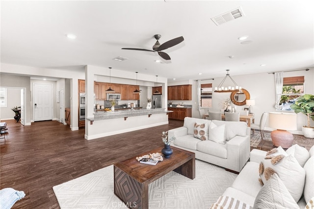 11810 Sanderling Way, Jurupa Valley, CA 91752 - living area featuring recessed lighting, a ceiling fan, and dark wood finished floors