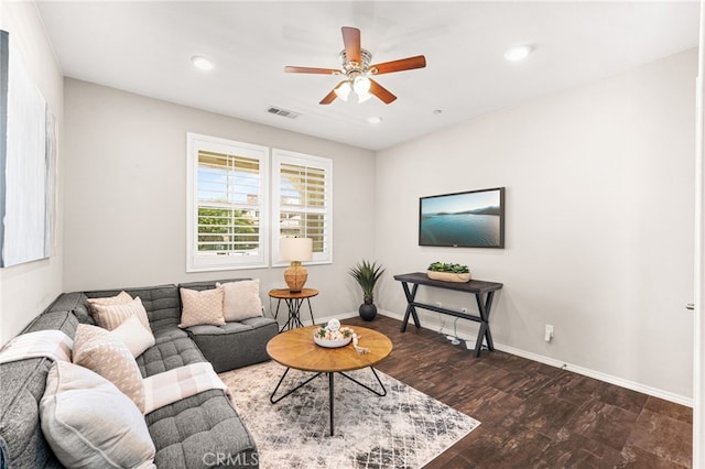 11810 Sanderling Way, Jurupa Valley, CA 91752 - living area with ceiling fan, dark wood finished floors, and recessed lighting