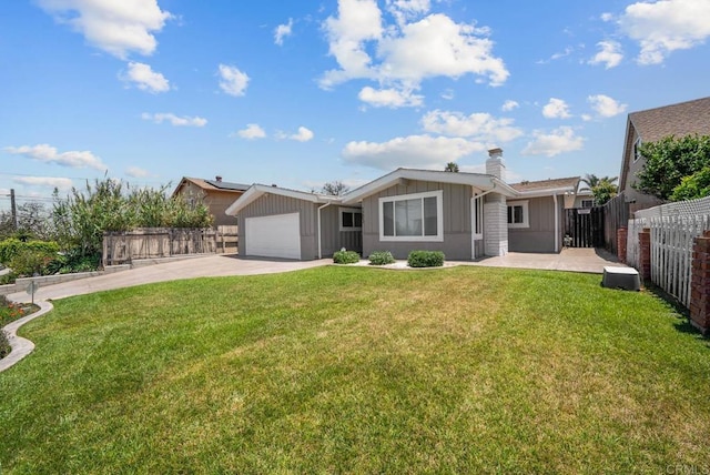 1203 Fifth Ave, Chula Vista, CA 91911 - view of front of house with concrete driveway, an attached garage, a chimney, and board and batten siding