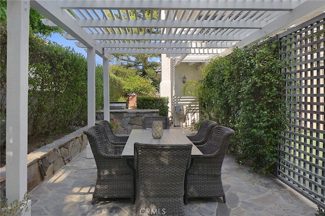 6137 Paseo La Vis, Woodland Hills, CA 91367 - view of patio featuring a pergola, outdoor dining space, and grilling area