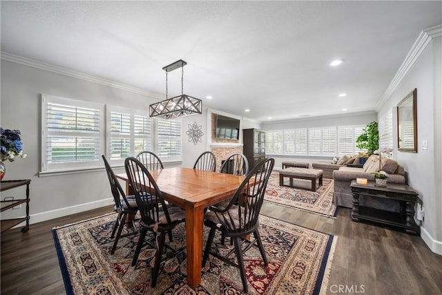 780 S Briargate Ln, Covina, CA 91723 - dining room with plenty of natural light, crown molding, dark wood-style floors, and recessed lighting