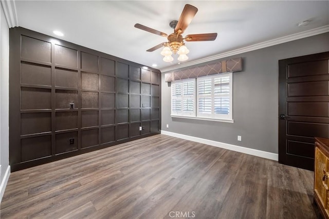 780 S Briargate Ln, Covina, CA 91723 - spare room featuring crown molding, wood finished floors, a ceiling fan, and a decorative wall